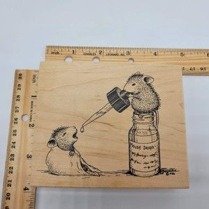 House Mouse Drops Rubber Stamp wood mounted 10 Jareckie 1997 Medicine Sick